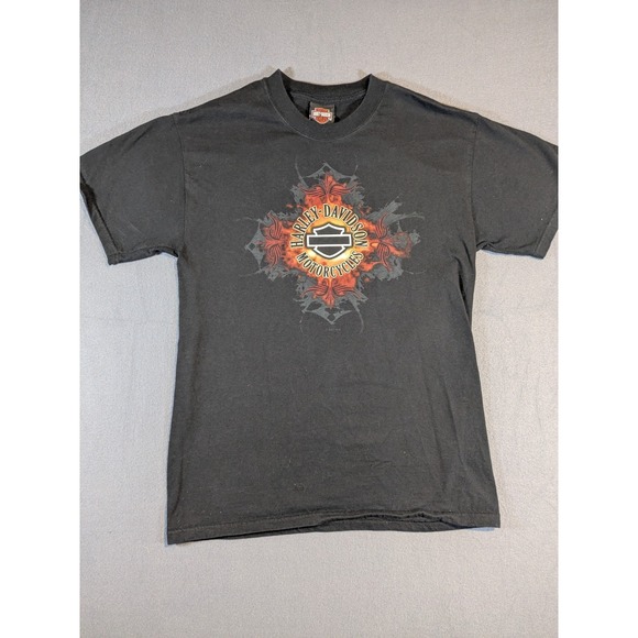 2000'S Harley-Davidson Hanes BEEFY-T Fire Pattern Motorcycle T-Shirt, Made in USA, Men's Size M (approx.) cotton black type Vintage Second Hand